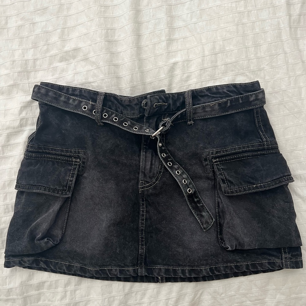 Bershka Washed Black Mini Skirt with Belt